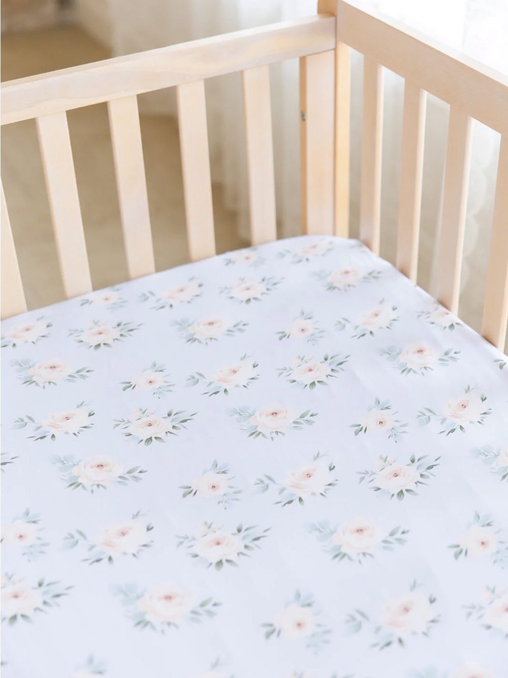 Blush Lotus bamboo Cosette light blue floral fitted crib sheet